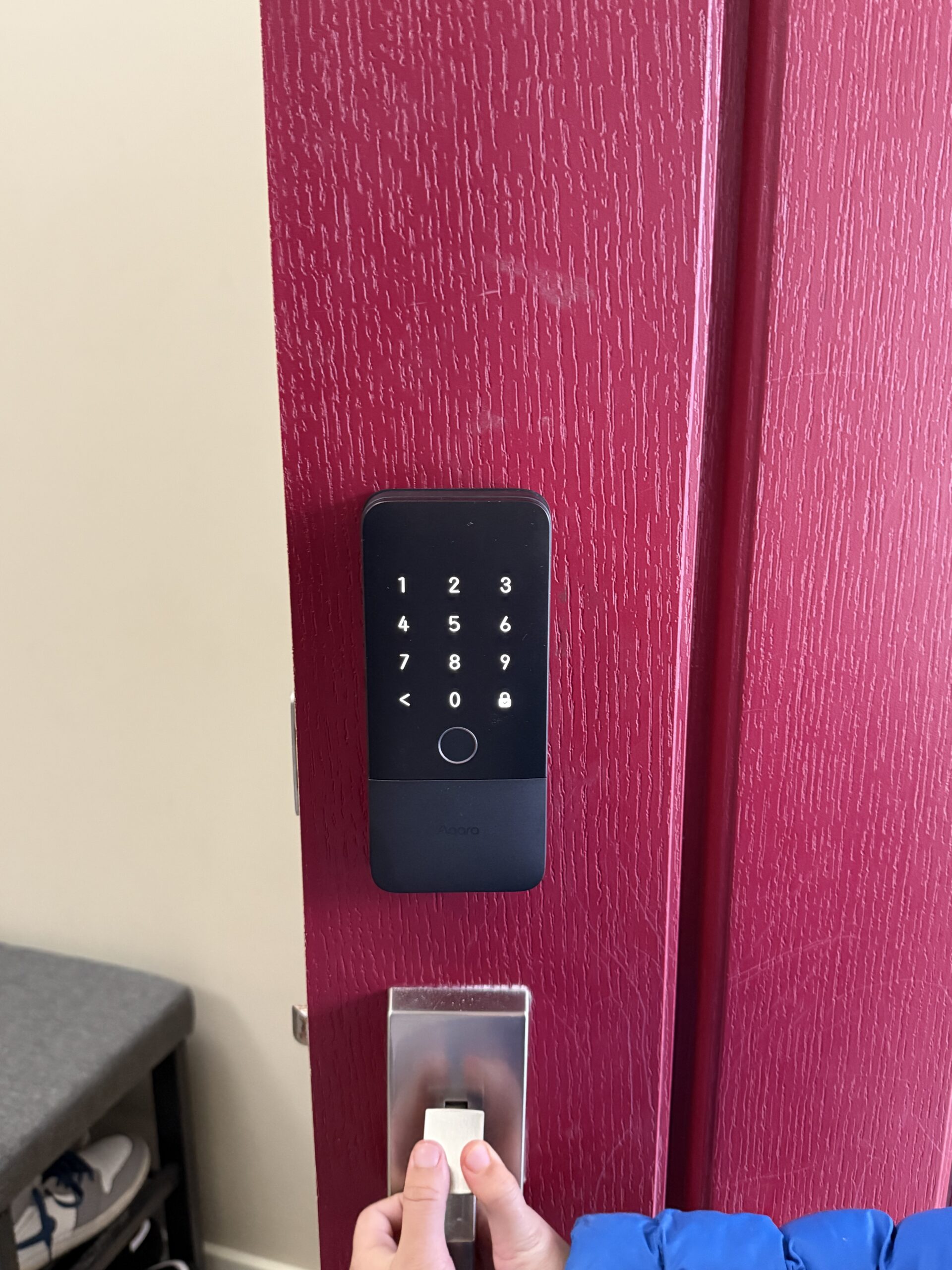 Aqara smart lock keypad illuminated during testing